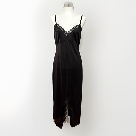 jcpenney Other - VTG JCPenney Black Nylon Lace Full Slip Nightgown Sz M Long Maxi Lingerie 53"